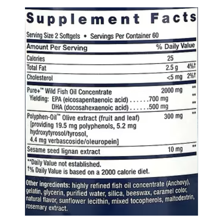 Супер омега-3 из рыбьего жира с ЭПК и ДГК / Omega Foundations Super Omega-3, Life Extension, 120 гелевых капсул