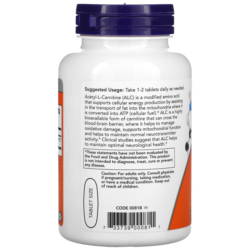 Ацетил-L-карнітин / Acetyl-L Carnitine, Now Foods, 750 мг, 90 таблеток