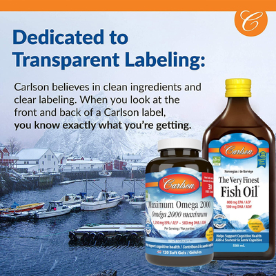 Риб'ячий жир з лимонним смаком / Norwegian The Very Finest Fish Oil Natural Lemon Flavor, Carlson Labs, 200 мл