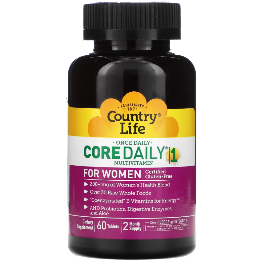 Мультивитамины для женщин / Core Daily-1 Multivitamins Women, Country Life, 60 таблеток