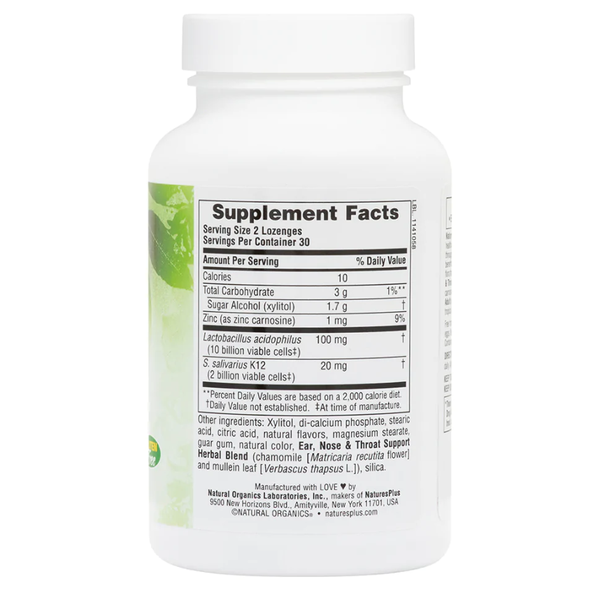 Добавка для вух, горла, носа зі смаком тропічної вишні / Adult's Ear Nose & Throat Lozenges Natural Tropical Cherry Berry, Nature's Plus, 60 льодяників