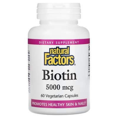 Біотин / Biotin, Natural Factors, 5000 мкг, 60 вегетаріанських капсул