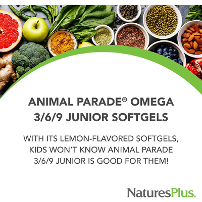 Омега-3-6-9 юниор со вкусом лимона / Source of Life Animal Parade Omega-3-6-9 Junior Lemon Flavor, Nature's Plus, 90 гелевых капсул