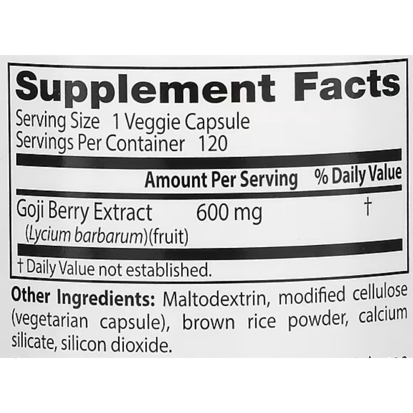 Экстракт ягод годжи / Goji Berry Extract, Doctor's Best, 600 мг, 120 капсул