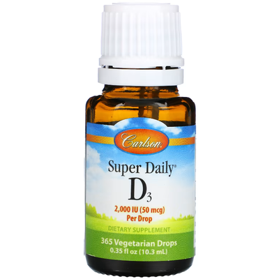 Жидкий витамин D3 / Super Daily D3, Carlson Labs, 50 мкг, 10.3 мл