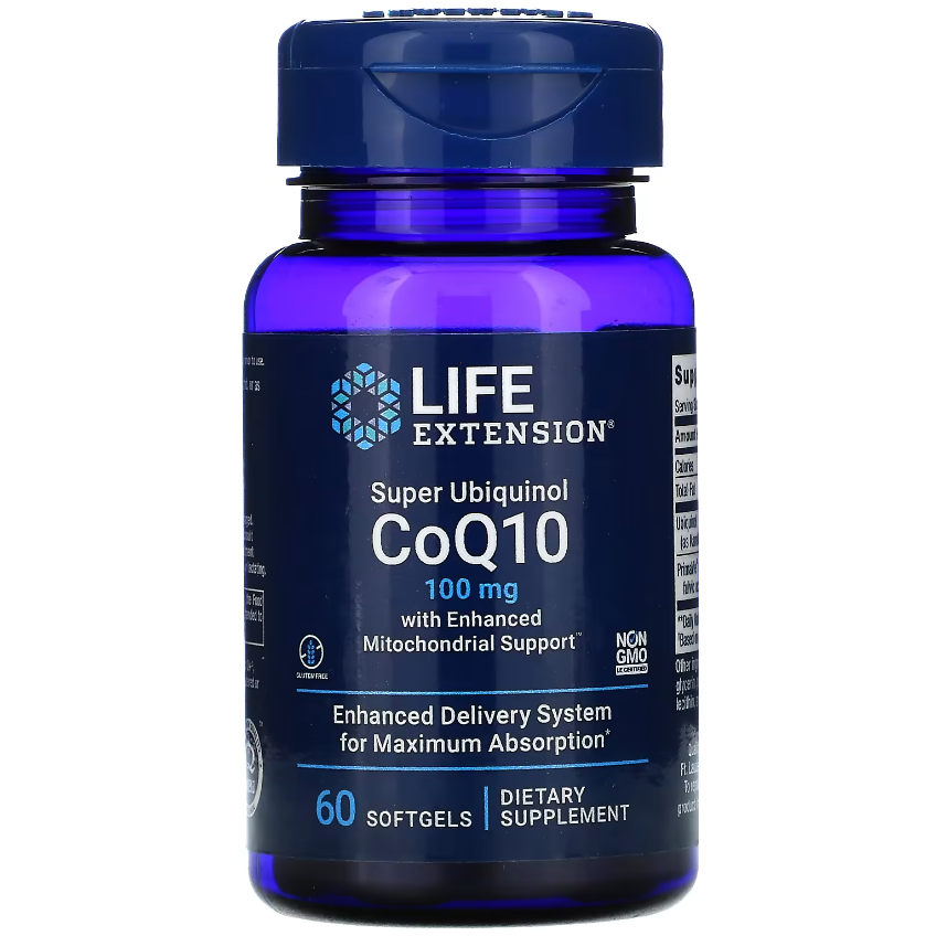 Супер убихинол с улучшенной поддержкой митохондрий / Super Ubiquinol CoQ10, Life Extension, 100 мг, 60 гелевых капсул