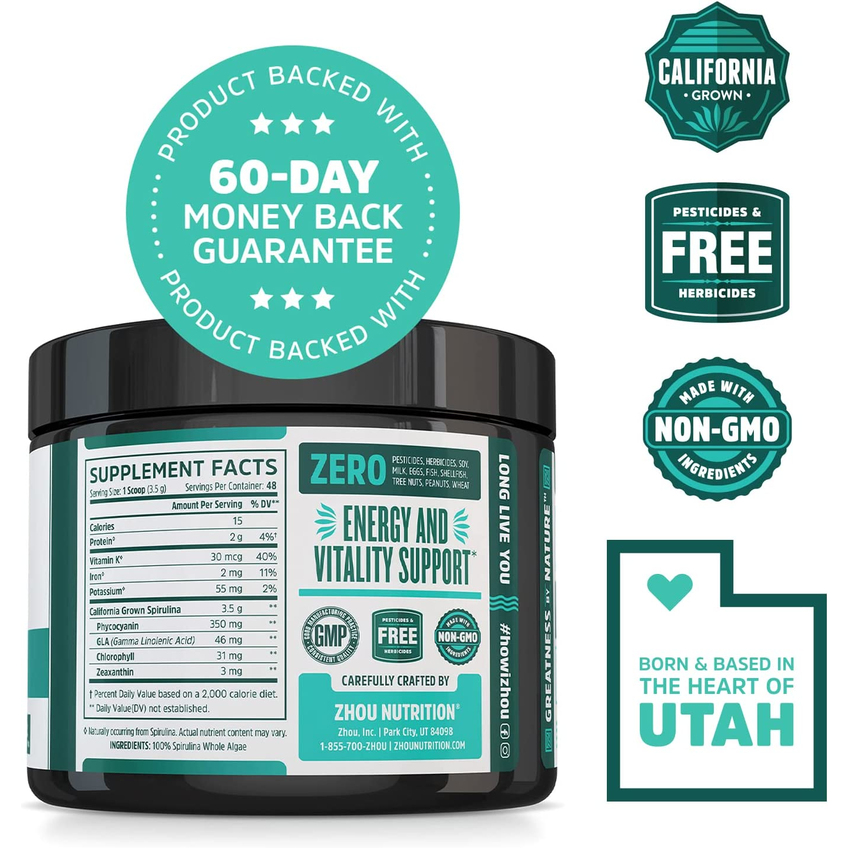 Спіруліна в формі порошку / Spirulina, Zhou Nutrition, 170 г