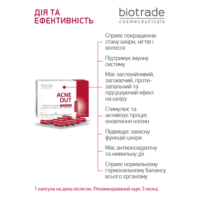 Витаминно-минеральный комплекс для жирной и подверженной акне кожи Biotrade Acne Out Buds, 30 капсул