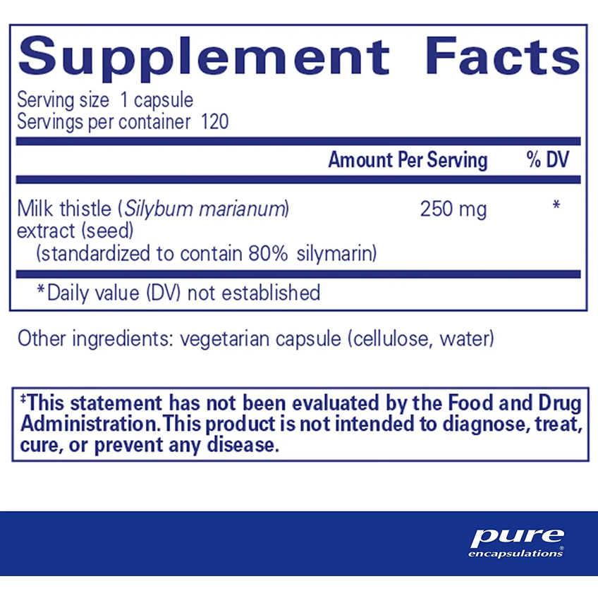 Силимарин / Silymarin, Pure Encapsulations, 250 мг, 120 капсул