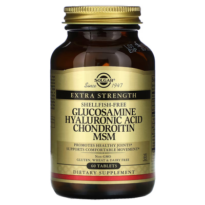 Глюкозамін, гіалуронова кислота, хондроїтин та МСМ / Glucosamine Hyaluronic Acid Chondroitin MSM, Solgar, 60 таблеток