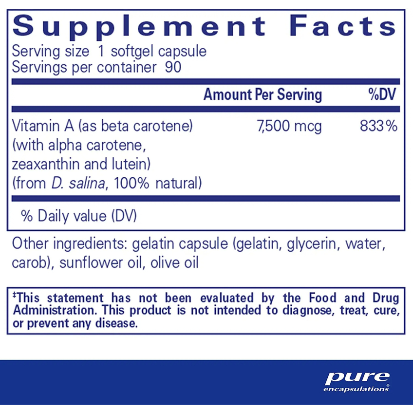 Бета-каротин со смешанными каротиноидами / Beta Carotene, Pure Encapsulations, 90 капсул