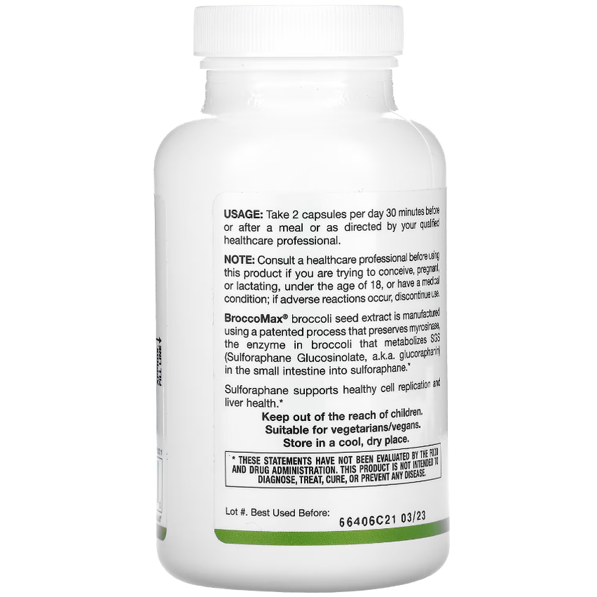 Сульфорафан глюкозинолат (SGS), активированный мирозиназой / BroccoMax Delayed Release, Jarrow Formulas, 35 мг, 120 капсул
