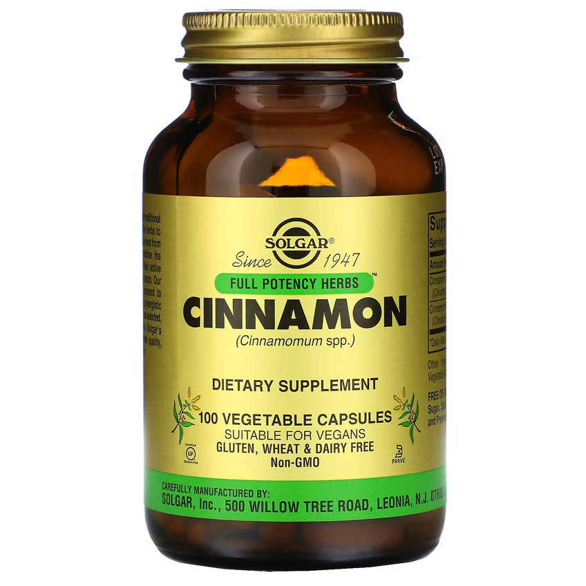 Травы корицы полной эффективности / Full Potency Herbs Cinnamon, Solgar, 300 мг + 200 мг, 100 вегетарианских капсул