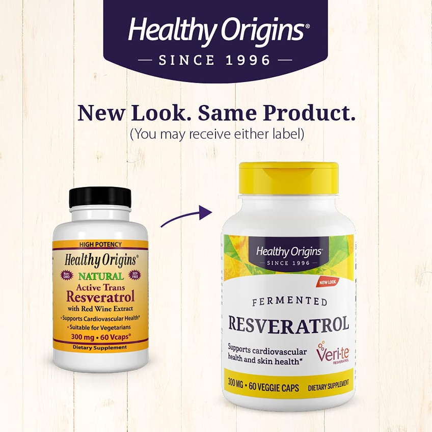 Ресвератрол с экстрактом красного вина / Resveratrol Trans-Resveratrol, Healthy Origins, 300 мг, 60 капсул