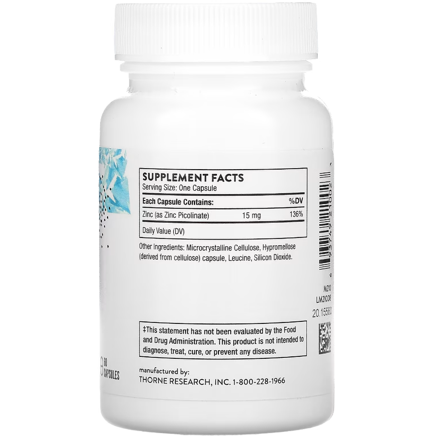 Пиколинат цинка / Zinc Picolinate, Thorne Research, 15 мг, 60 капсул