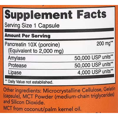 Панкреатин 2000 (10X - 200 мг) / Pancreatin 2000 (10X - 200 мг), Now Foods, 200 мг, 100 капсул