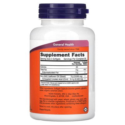 Кон'югована лінолева кислота (КЛК) / Conjugated Linoleic Acid (CLA), Now Foods, 800 мг, 90 гелевих капсул