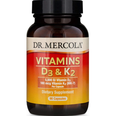 Вітаміни D3 та K2 (МК-7) / Vitamins D3 & K2, Dr. Mercola, 180 мкг, 90 капсул