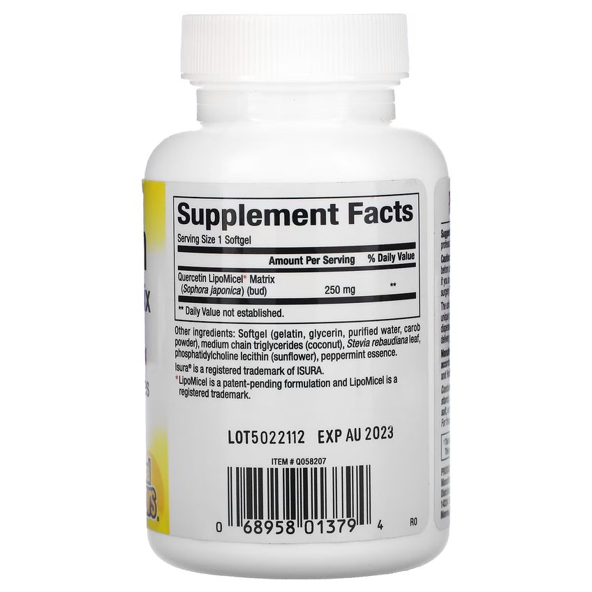 Кверцетин в мицеллярной форме / Quercetin LipoMicel Matrix, Natural Factors, 250 мг, 30 гелевых капсул