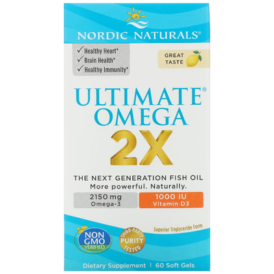 Омега 2X с витамином D3 со вкусом лимона / Ultimate Omega 2X with Vitamin D3, Nordic Naturals, 60 гелевых капсул