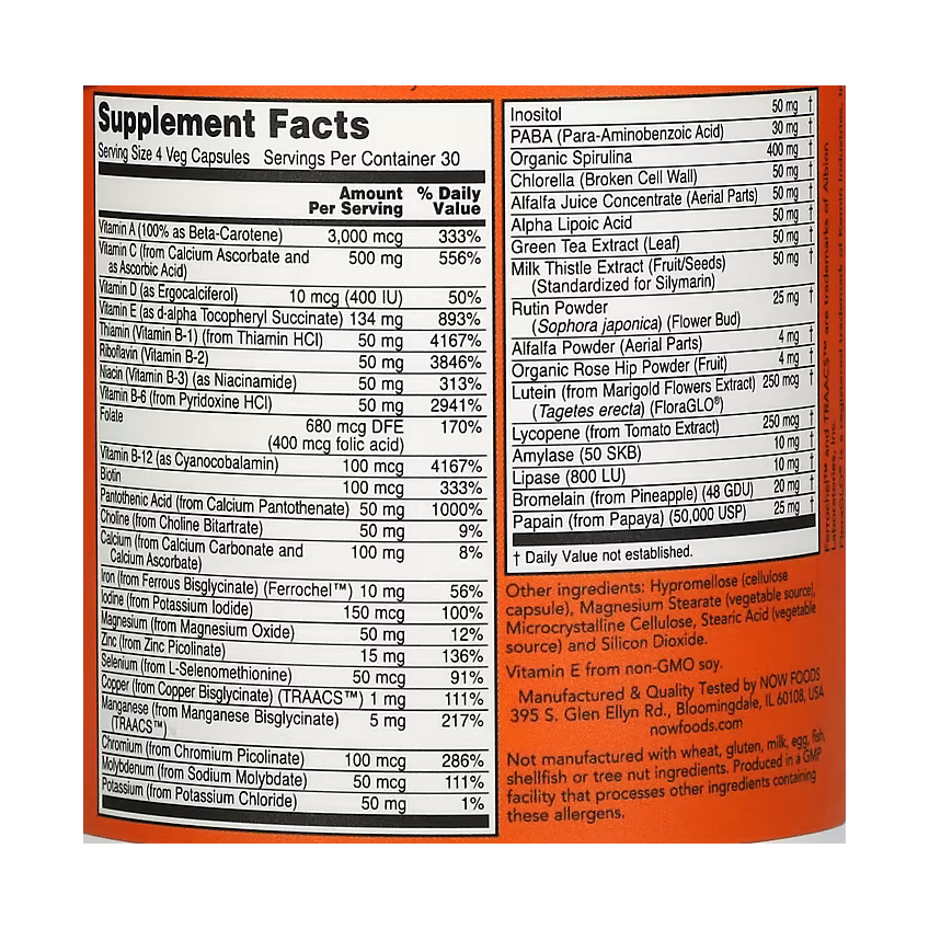Мультивитамины «Особый второй» / Multi Vitamin «Special Two», Now Foods, 120 вегетарианских капсул