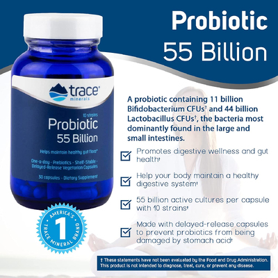 Пробиотики 55 млрд / Probiotic 55 Billion, Trace Minerals Research, 30 капсул
