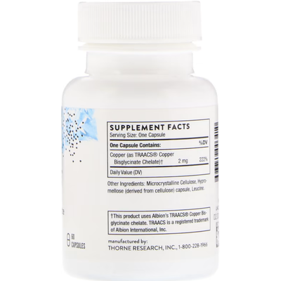 Бисглицинат меди / Copper Bisglycinate, Thorne Research, 2 мг, 60 капсул