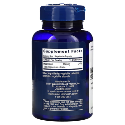 Магний (цитрат) / Magnesium (Citrate), Life Extension, 100 мг, 100 вегетарианских капсул