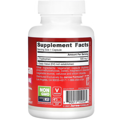 L-триптофан / L-Tryptophan, Jarrow Formulas, 500 мг, 60 капсул