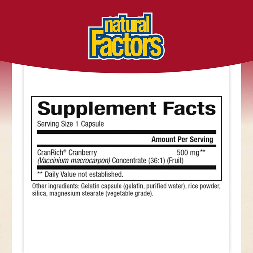 Суперконцентрат клюквы / Cranberry Concentrate, Natural Factors, 500 мг, 180 капсул