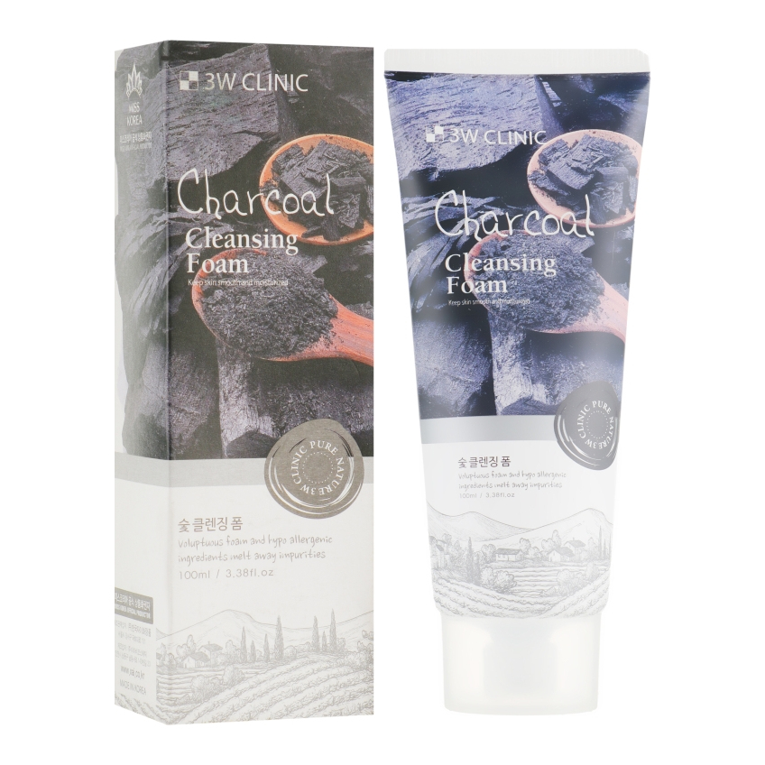 Глубоко очищающая пенка для сужения пор 3W Clinic Charcoal Cleansing Foam