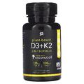 Рослинні вітаміни D3 + K2 з кокосовою олією / Plant-Based Vitamins D3 + K2 with Coconut Oil, Sports Research, 125 мкг (5000 МО) + 100 мкг, 60 вегетаріанських капсул