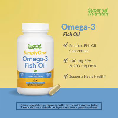 Омега-3 из рыбьего жира / Omega-3 Fish Oil, Super Nutrition, 1000 мг / 650 мг, 90 гелевых капсул