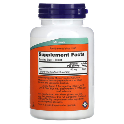 Цинк глюконат / Zinc Gluconate, Now Foods, 50 мг, 250 таблеток