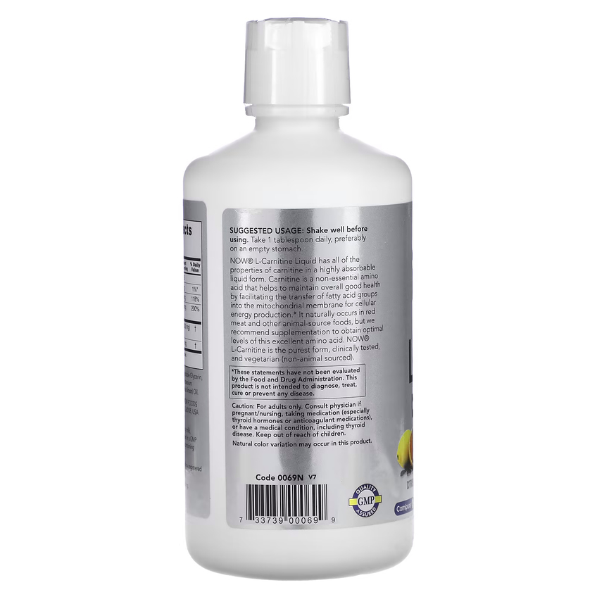 L-карнитин жидкий с цитрусовым вкусом / Liquid L-Carnitine, Now Foods, 1000 мг, 946 мл
