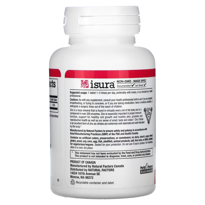 Цитрат цинка / Zinc Citrate, Natural Factors, 15 мг, 90 таблеток