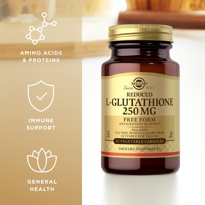 Відновлений L-глутатіон / Reduced L-Glutathione, Solgar, 250 мг, 30 вегетарианских капсул