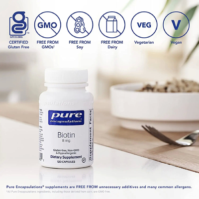 Біотин / Biotin, Pure Encapsulations, 8 мг, 120 капсул