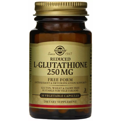 Відновлений L-глутатіон / Reduced L-Glutathione, Solgar, 250 мг, 30 вегетарианских капсул