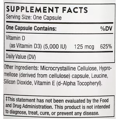 Витамин D3 / Vitamin D3, Thorne Research, 125 мкг (5000 МО), 60 капсул