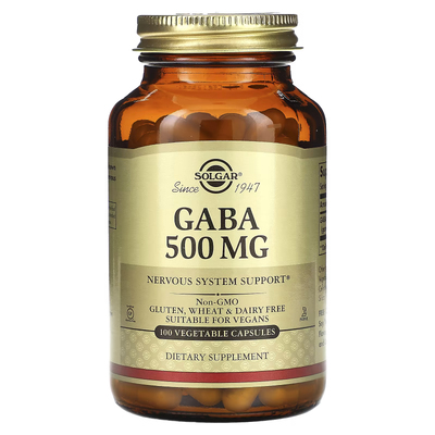 Гамма-аміномасляна кислота (ГАМК) / GABA, Solgar, 500 мг, 100 вегетаріанських капсул
