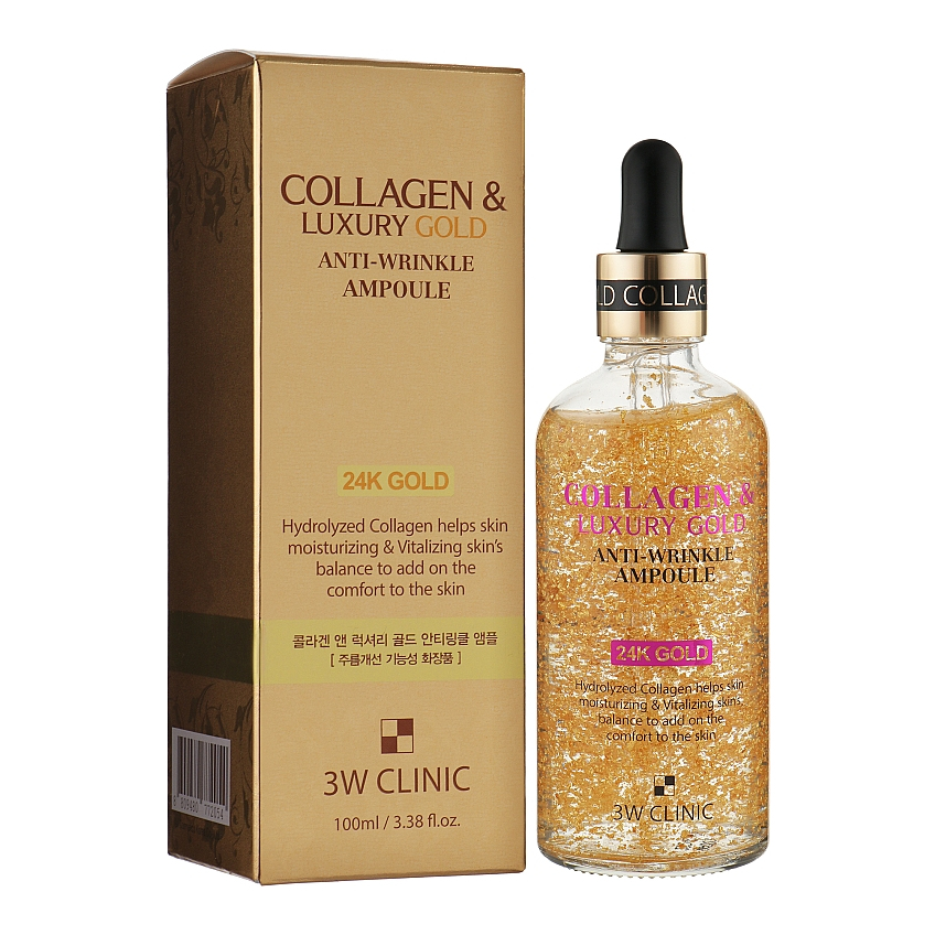 Антивозрастная сыворотка для лица с золотом и коллагеном 3W Clinic Collagen & Luxury Gold Anti-Wrinkle Ampoule