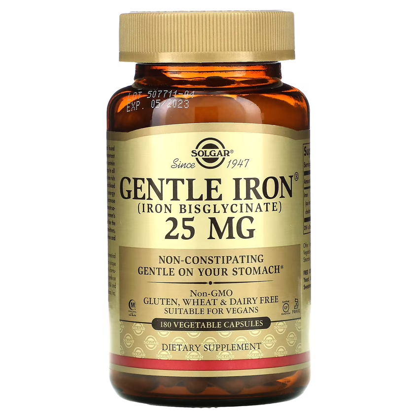Залізо / Gentle Iron, Solgar, 25 мг, 180 вегетаріанських капсул