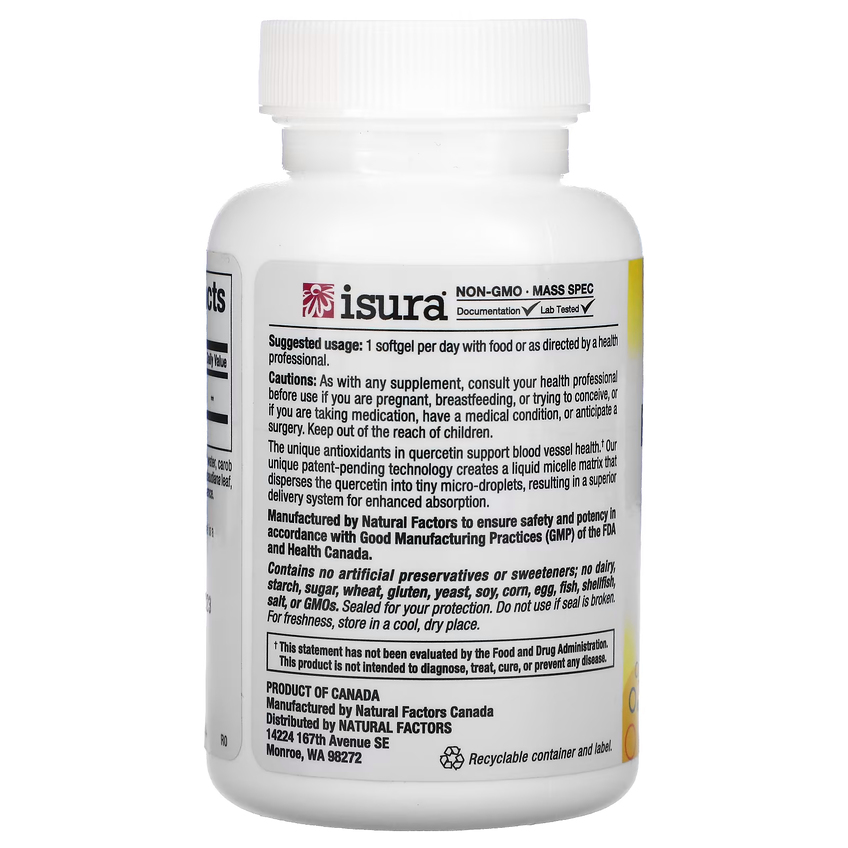 Кверцетин в мицеллярной форме / Quercetin LipoMicel Matrix, Natural Factors, 250 мг, 30 гелевых капсул