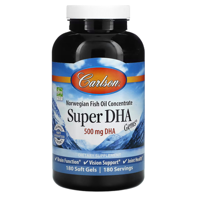 Супер ДГК из рыбьего жира / Super DHA Gems, Carlson Labs, 500 мг, 180 гелевых капсул