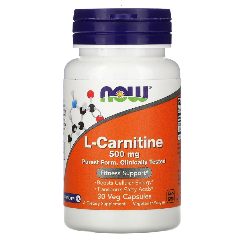 L-карнитин / L-Carnitine, Now Foods, 500 мг, 30 вегетарианских капсул