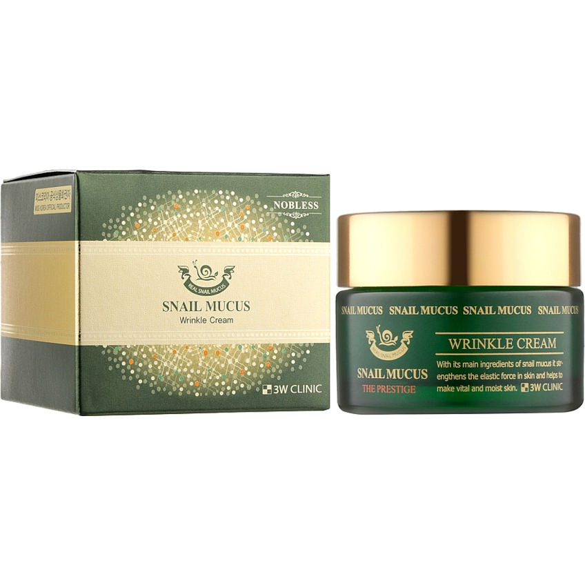 Антивозрастной крем для лица с муцином улитки 3W Clinic Snail Mucus Wrinkle Cream