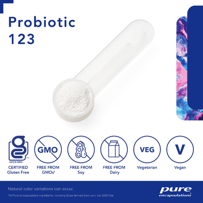 Пробиотики для детей, поддержание здоровой микрофлоры кишечника / Probiotic 123, Pure Encapsulations, 60 г