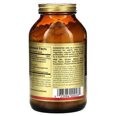 Покращений ацидофільний плюс комплекс пробіотиків / Advanced Acidophilus Plus, Solgar, 240 вегетаріанських капсул