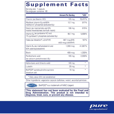 B-комплекс плюс / Ultra B-Complex с PQQ, Pure Encapsulations, 60 капсул